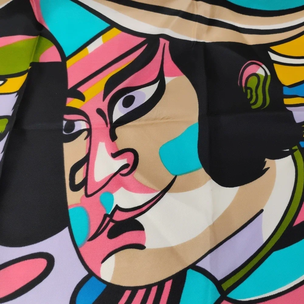 Vintage Oscar de la Renta Silk Scarf Kabuki Print Abstract Multicolor 22